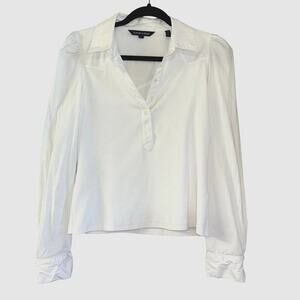 Veronica Beard White Long-Sleeve Popover Blouse